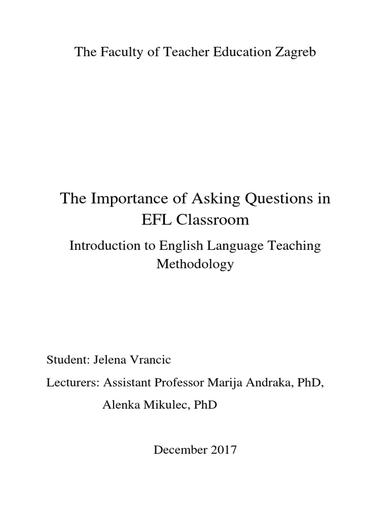 The Importance of Asking Questions in EFL Classroom-Seminar | PDF ...