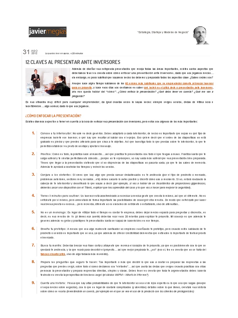 Presentación Efectiva ante Inversores | PDF | Empresa de inicio ...
