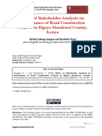 Effect of Stakeholder Analysis on Performance of Road Construction Projects in Elgeyo Marakwet County