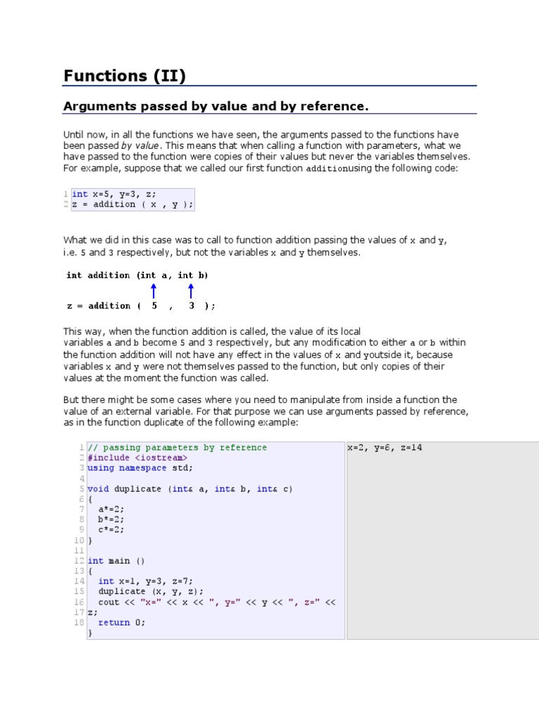 Passing Arguments by Value and Reference in C++ Functions | PDF ...