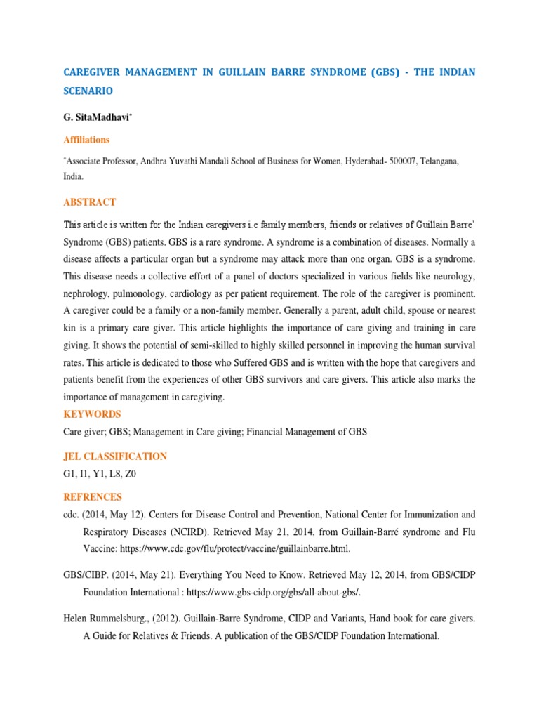 Caregiver Management In Guillain Barre Syndrome Caregiver Diseases And Disorders