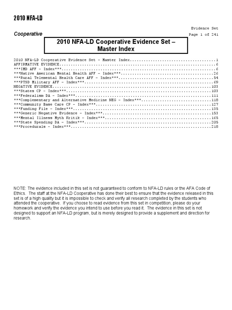2010 nfa ld cooperative evidence pack pdf psychiatry alternative
