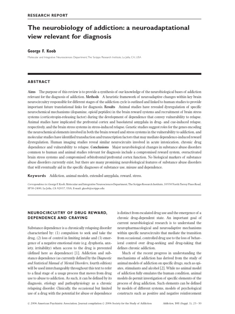 George Koob-The Neurobiology of Addiction PDF | PDF | Reward System ...