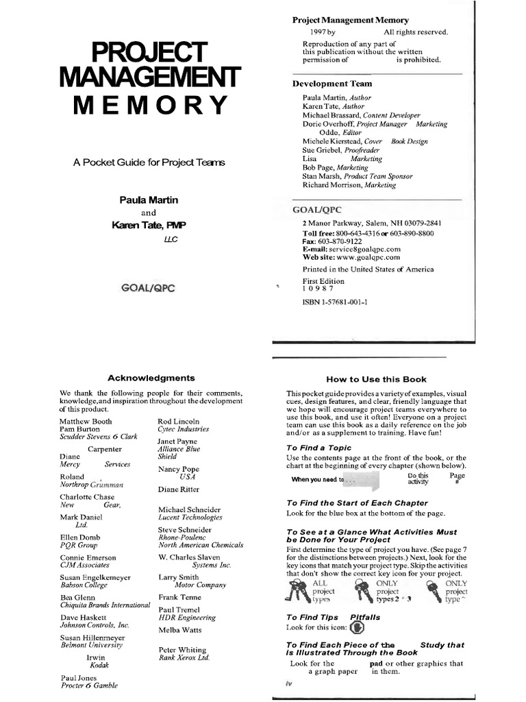 Project Management Memory Jogger PDF