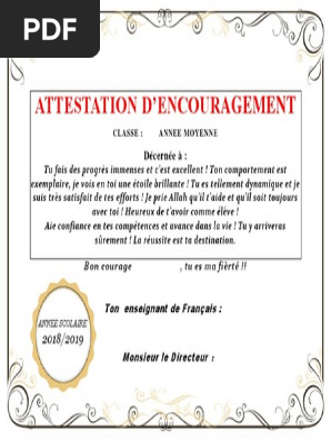 Attestation D Encouragement Pdf