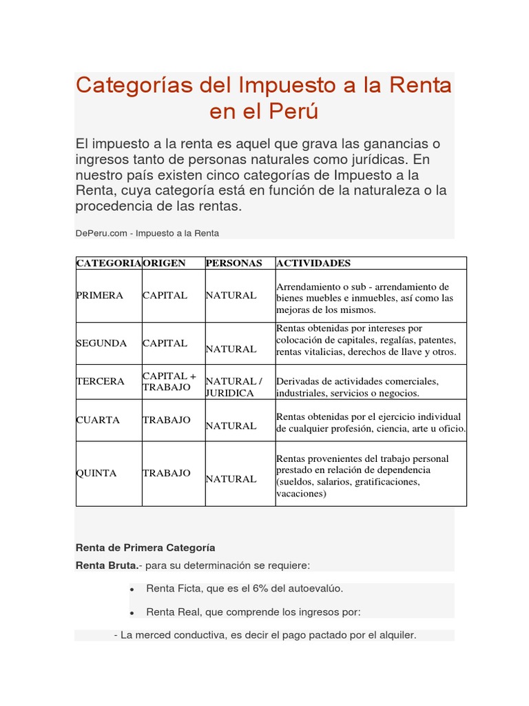 Categorías del Impuesto a la Renta en Perú | PDF | Impuesto sobre la ...