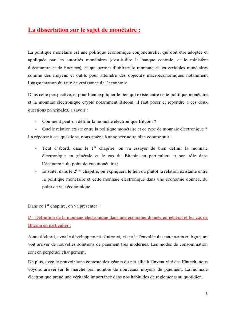La Politique Monétaire Est elle Toujours Efficace Dissertation La Dissertation Sur Le Sujet de Monétaire | PDF | Devises | Bitcoin
