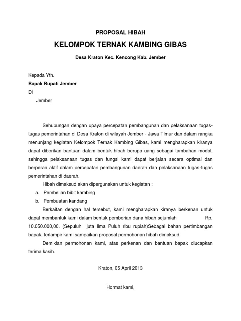Contoh Proposal Usaha Bantuan Hibah Ternak  PDF