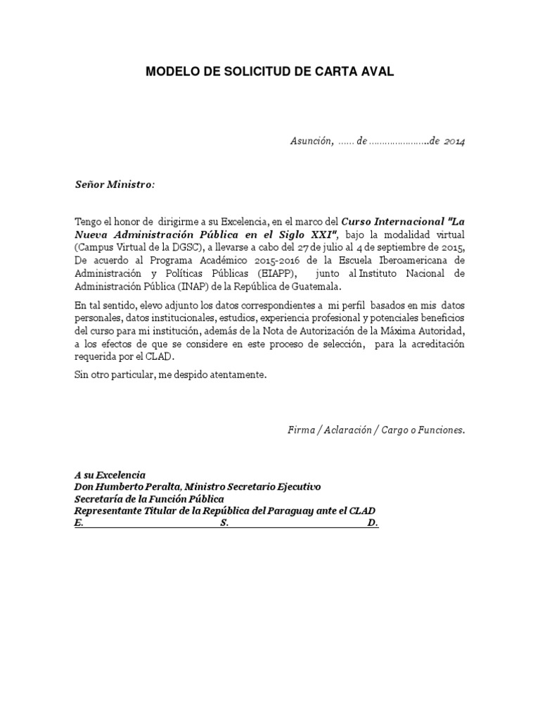 Modelo De Carta Aval Pdf