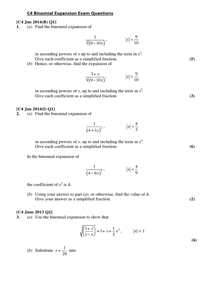 C4 binomial expansion exam questions c4 jan 2014 r q1 1 download