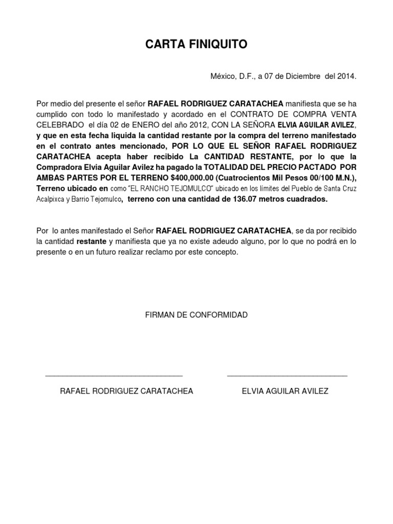 Carta Finiquito Sra Elvia Aguilar