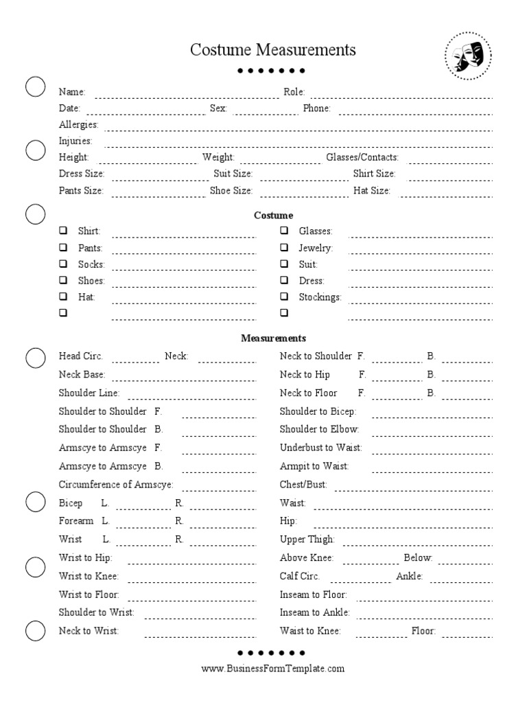 Costume Measurement Form | PDF