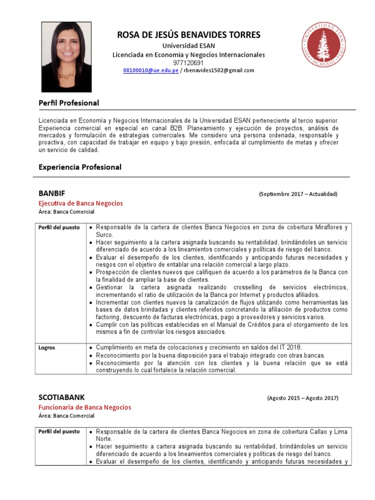 Rosa de Jesús Benavides Torres: Perfil Profesional | PDF | Bancos | Seguro