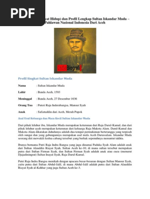 Biografi Riawayat Hidup Dan Profil Lengkap Sultan Iskandar Muda