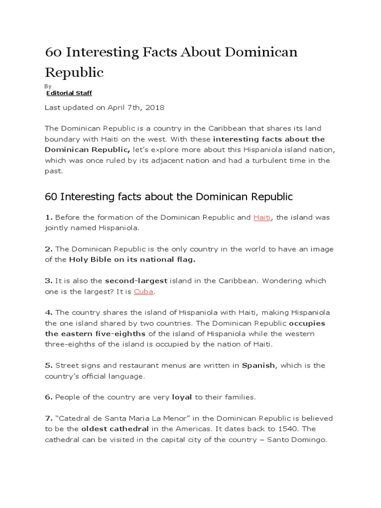 WHAT ARE 5 INTERESTING FACTS ABOUT DOMINICAN REPUBLIC intelligence overview