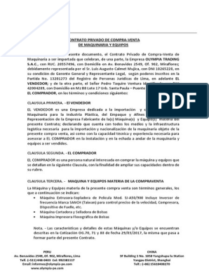 Contrato Modelo Venta Maquinaria A Persona Natural | PDF | Ley de  obligaciones | Conceptos legales
