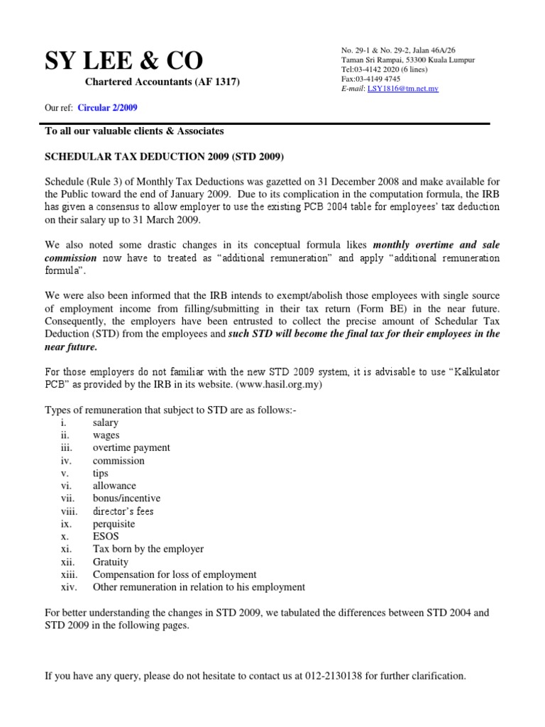 Sy Lee & Co Chartered Accountants (AF 1317) PDF Employee Benefits