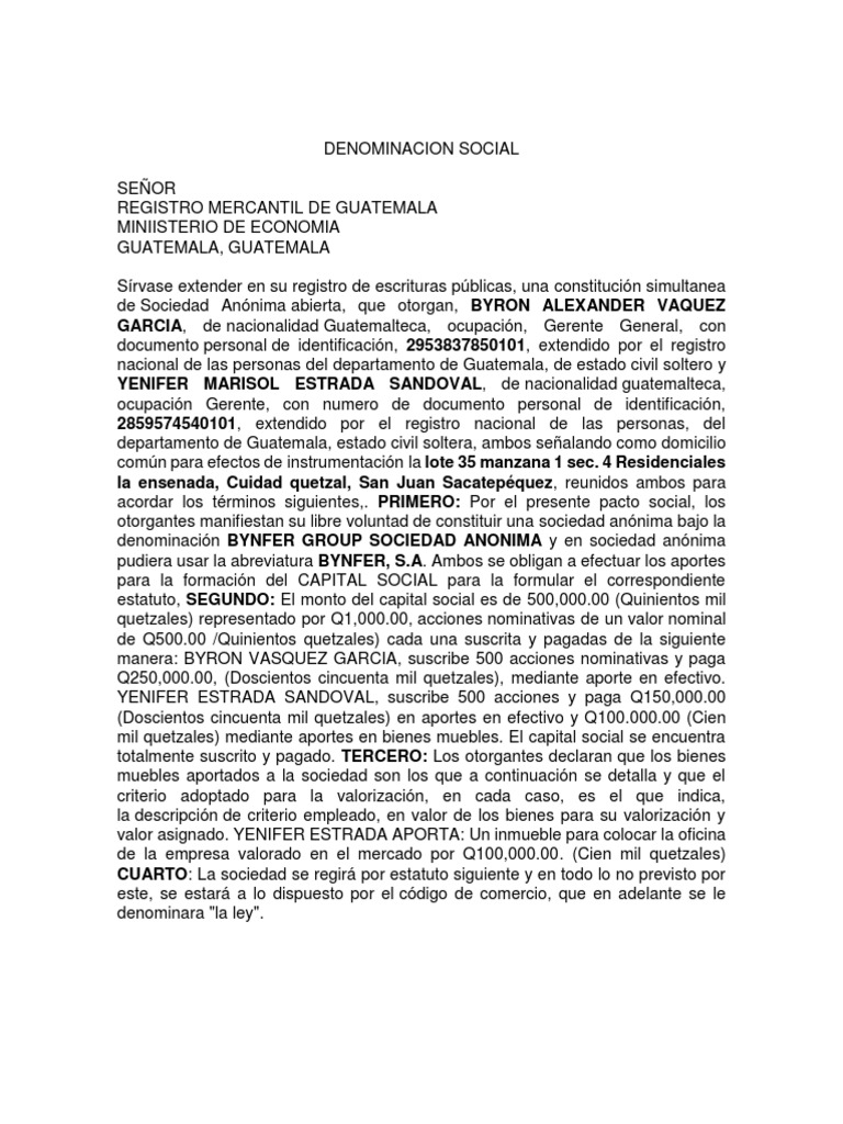 Ejemplos De Denominación Social Y Razón Social – YAPB
