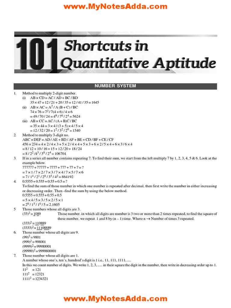 101 Math Short Cuts | PDF