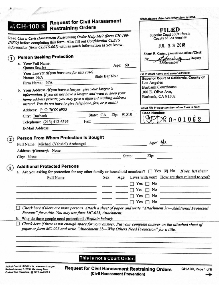 CH-100 Request For Civil Harassment Restraining Orders 04-Nov-2018 21 ...