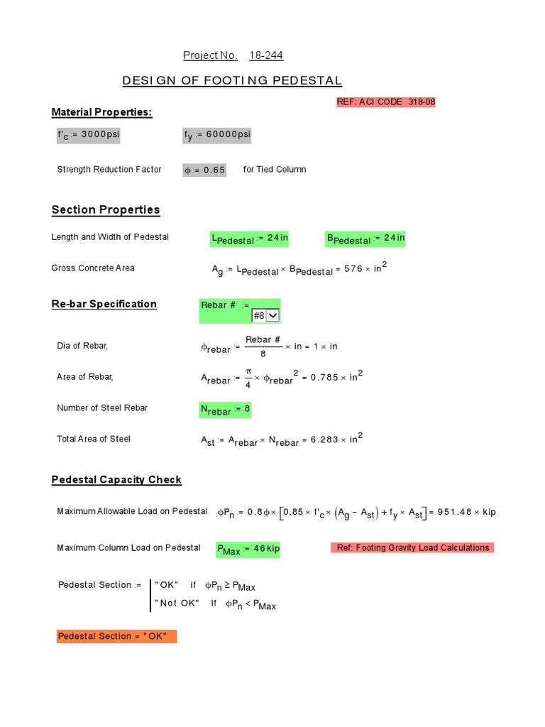 Square Concrete Pedestal Design Calculation Sample PDF Building Technology Engineering