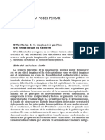 Des-Pensar para Poder Pensar Dificultades de La Imaginación Política o El Fin de Lo Que No Tiene Fin