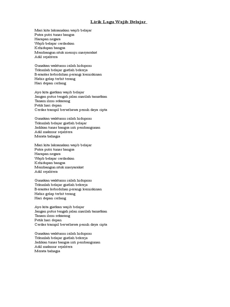 Lirik Lagu Wajib Belajar