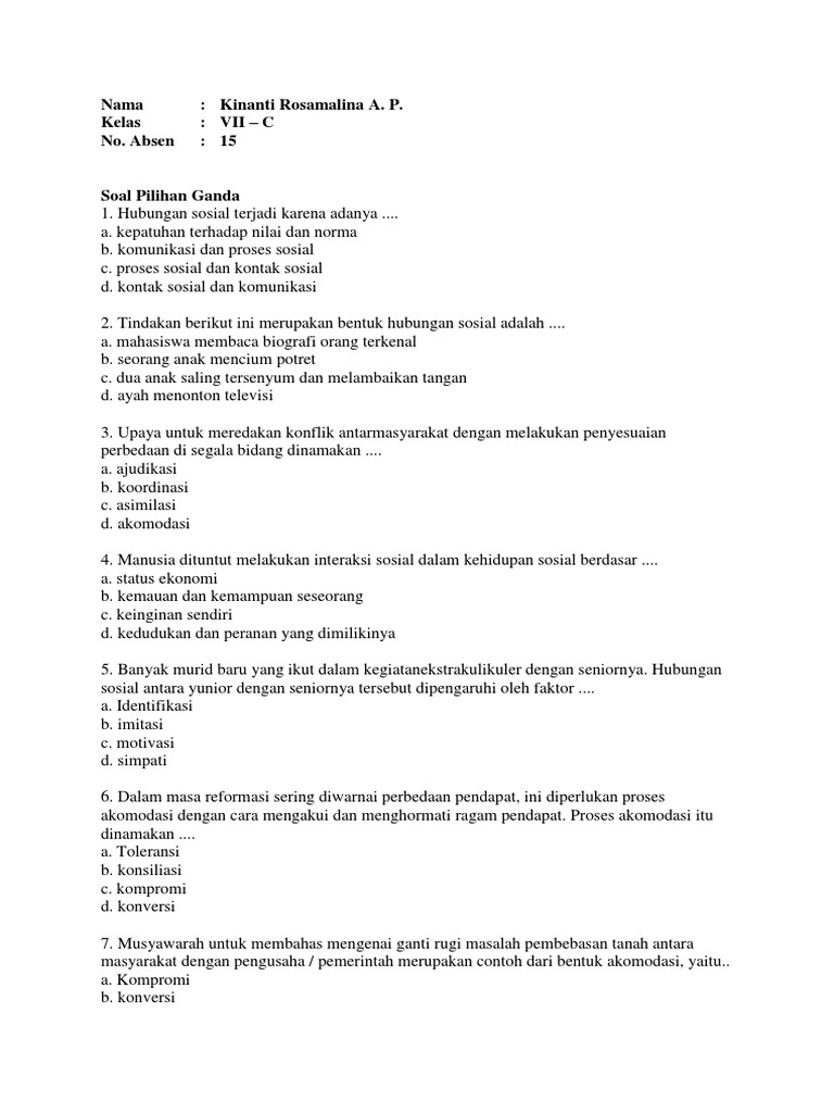 Soal Interaksi Sosial