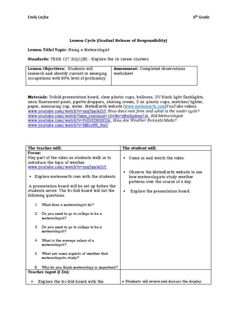 6th Grade Meteorology Lesson Plan | PDF | Meteorology | Weather