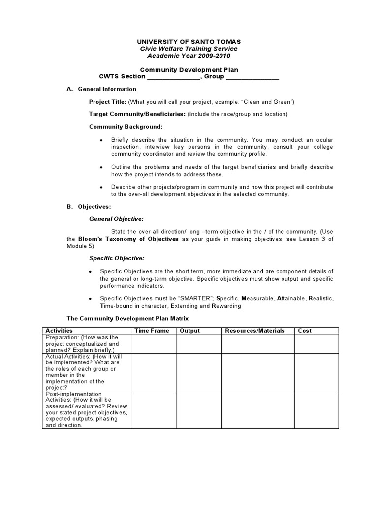 Community Development Plan Template | PDF | Cognition