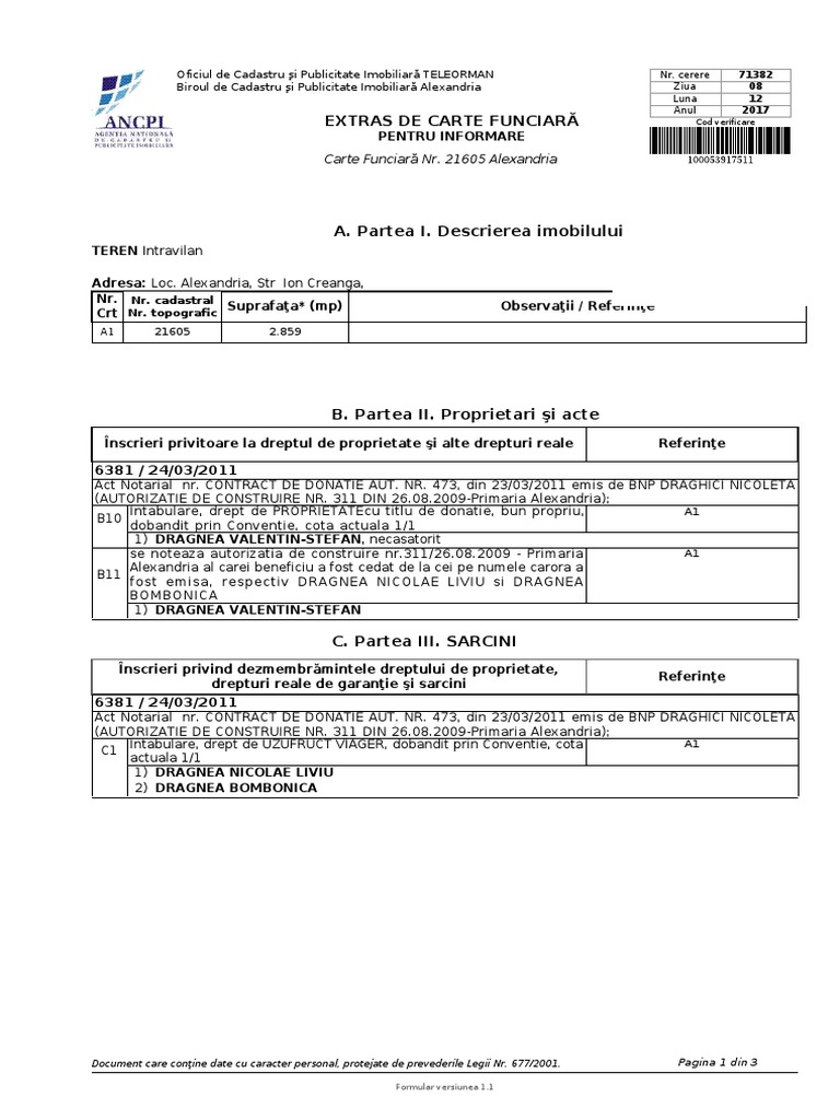 Extras Carte Funciara Domeniu Alexandria Stefan Valentin Dragnea