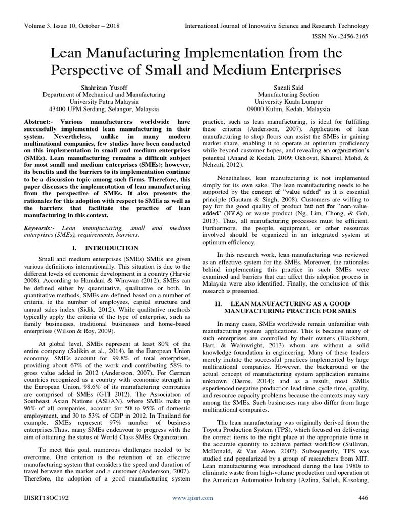Lean Manufacturing Implementation From The Perspective of Small and ...