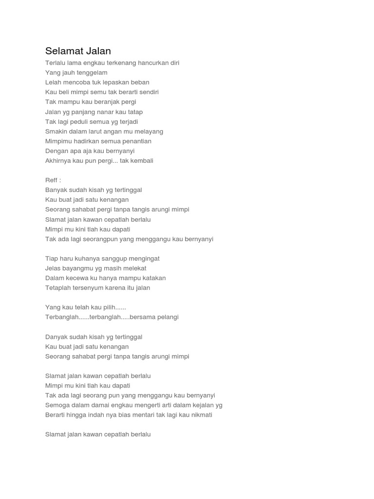 Lirik Lagu Selamat Jalan Tipe X | PDF | Puisi | Seni