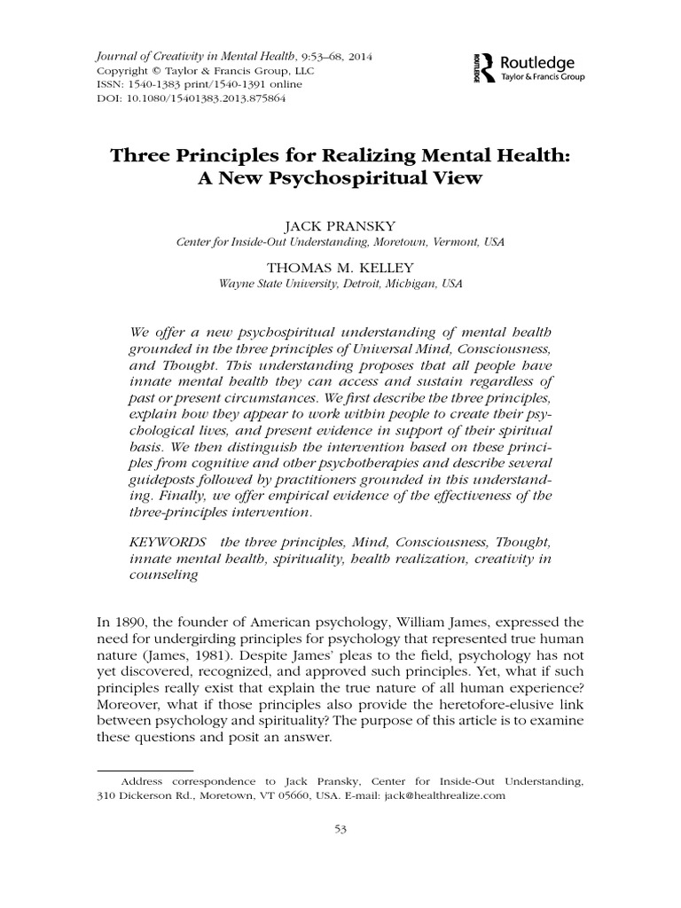 Three Principles For Realizing Mental Health | PDF | Thought ...