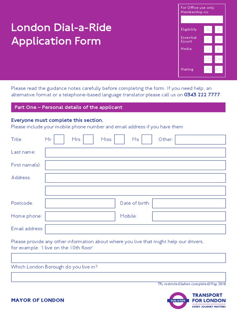 London Dial-a-Ride Application Form | PDF | Race And Ethnicity In The ...