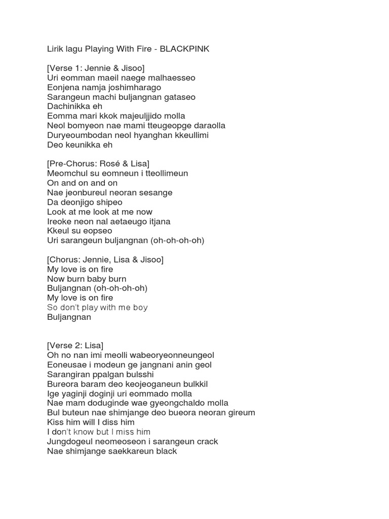 Lirik Lagu Blackpink Playing With Fire - Arsia Lirik