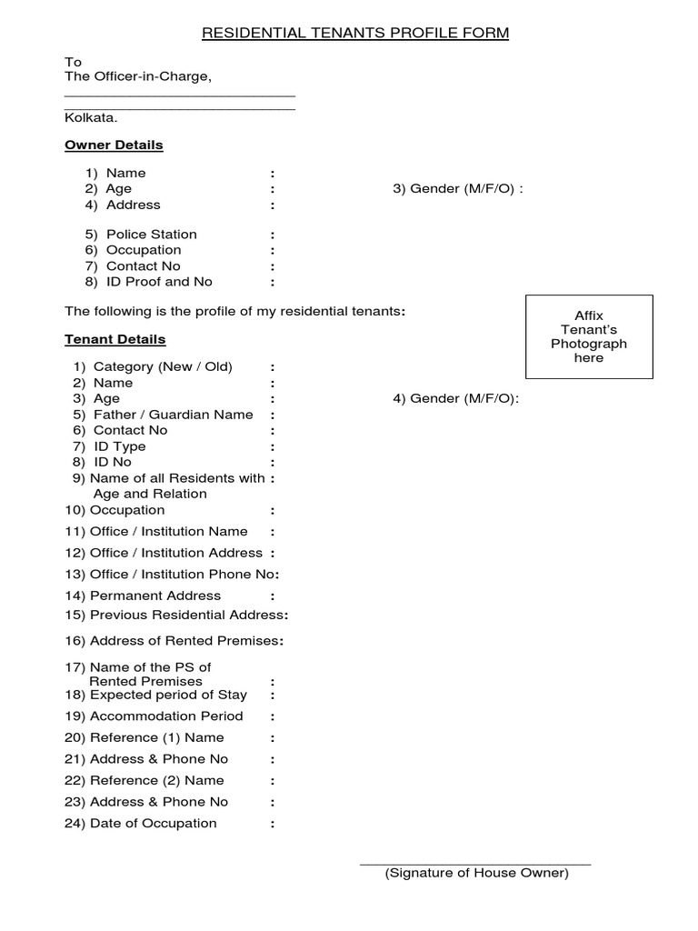 Residential Tenant Profile Form | PDF | Law