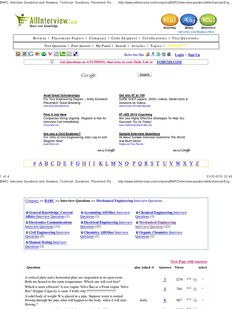 BARC Interview Questions An.. | PDF | Engines | Interview