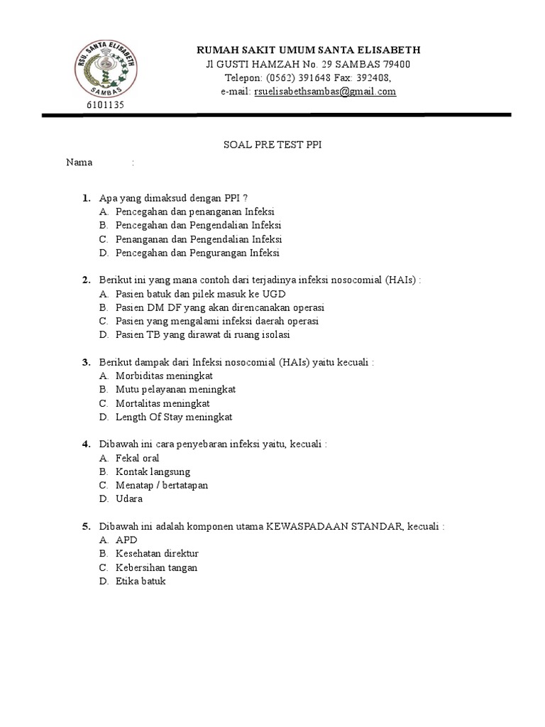 Soal Pre Test PPI Rumah Sakit | PDF | Pengembangan Diri | Kesehatan ...
