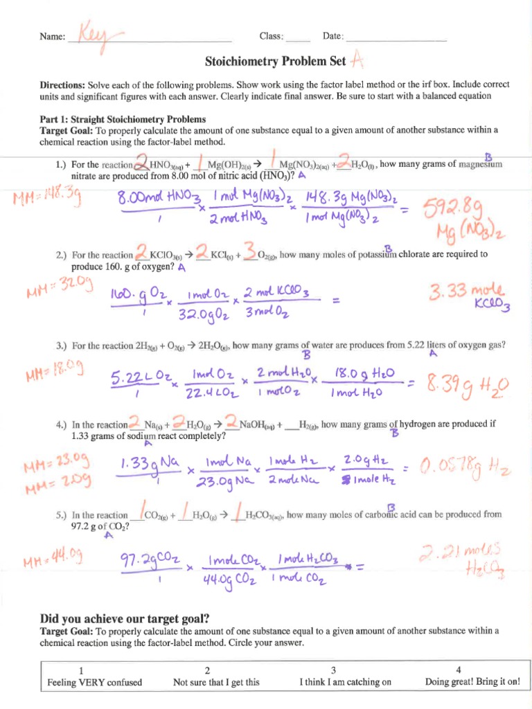 Stoichiometry Problem Set ANSWERS PDF | PDF