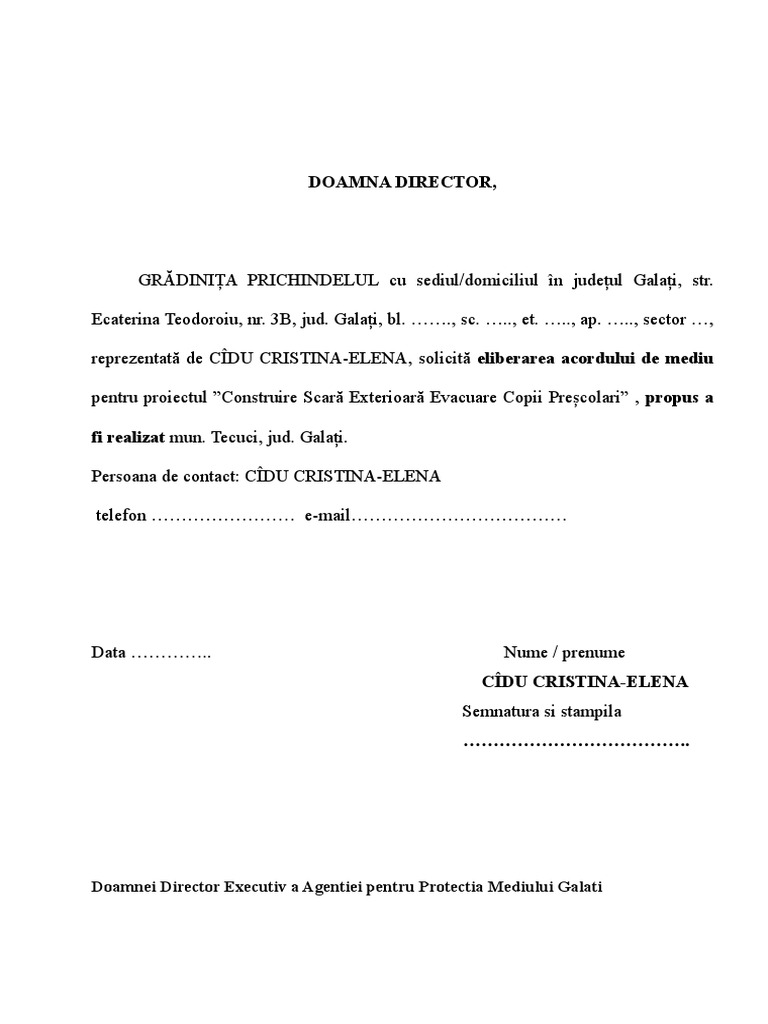 1 Model Cerere Pentru Solicitare Acord