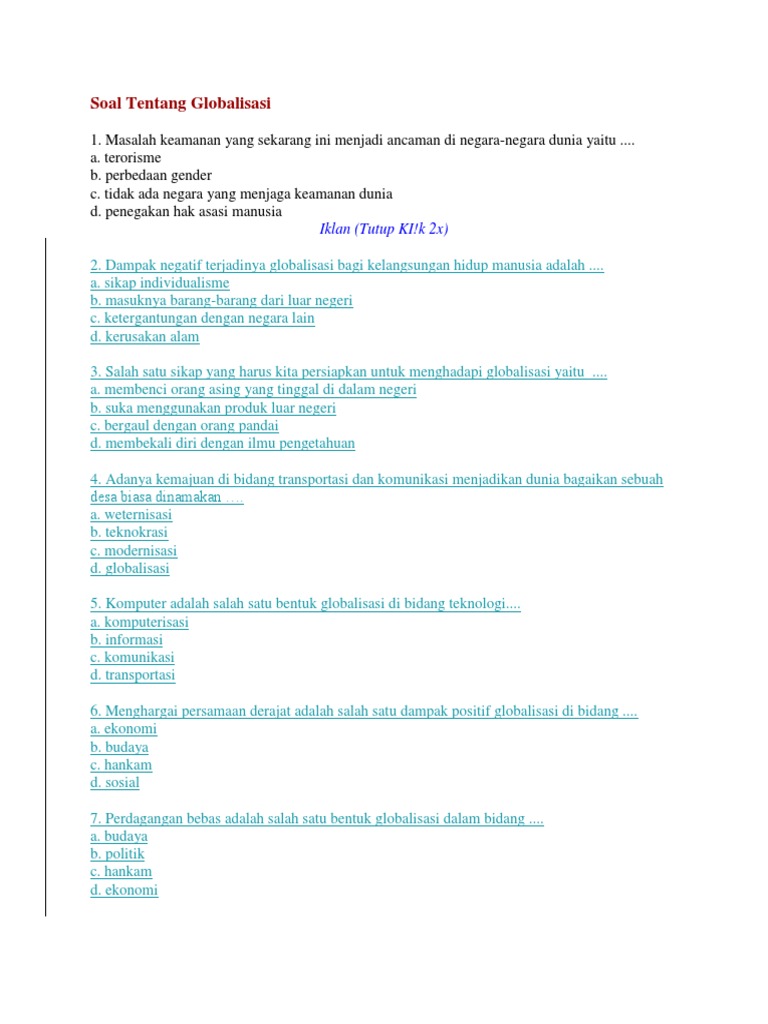 Soal Globalisasi Pg