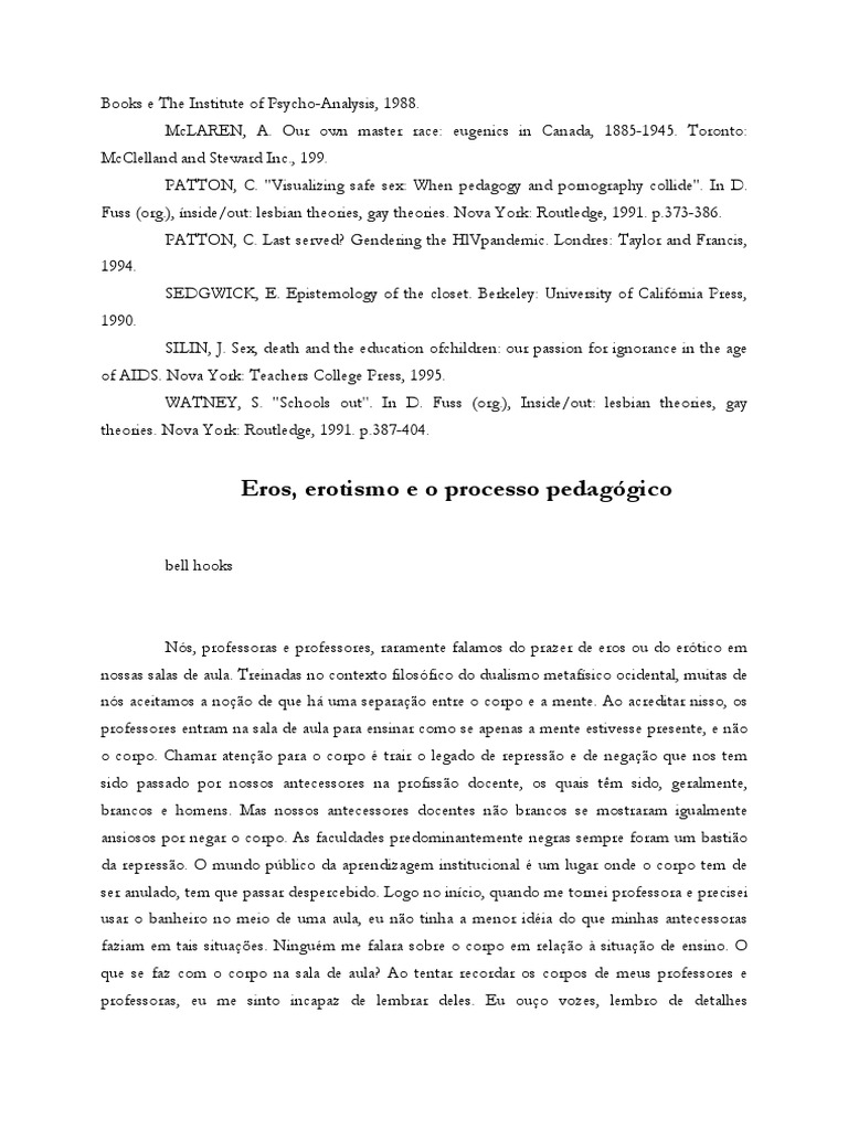 Bell Hooks Eros, Erotismo e o Processo Pedagógico PDF