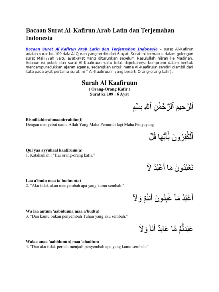 Surat Al Kafirun Dan Terjemahannya