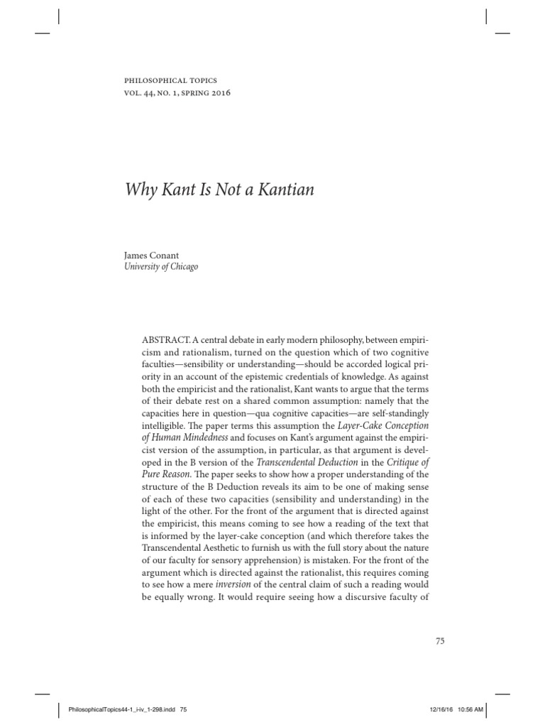 Why Kant Is Not A Kantian University of Chicago PDF Critique Of