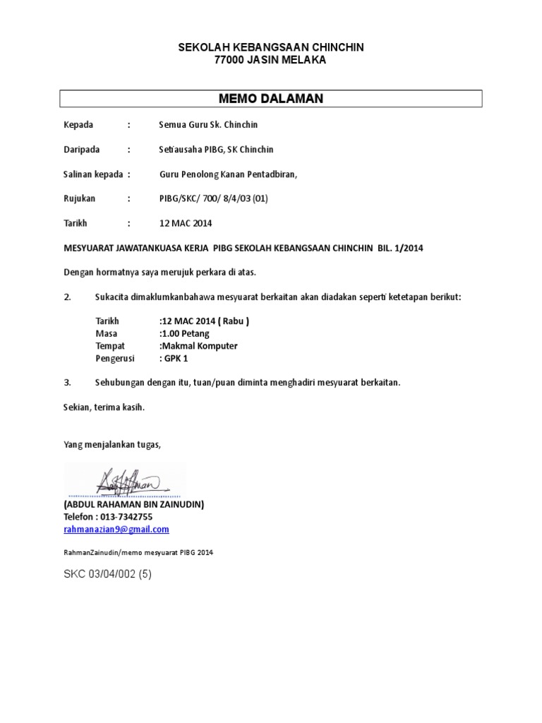 Memo Dalaman Panggilan Mesyuarat PDF