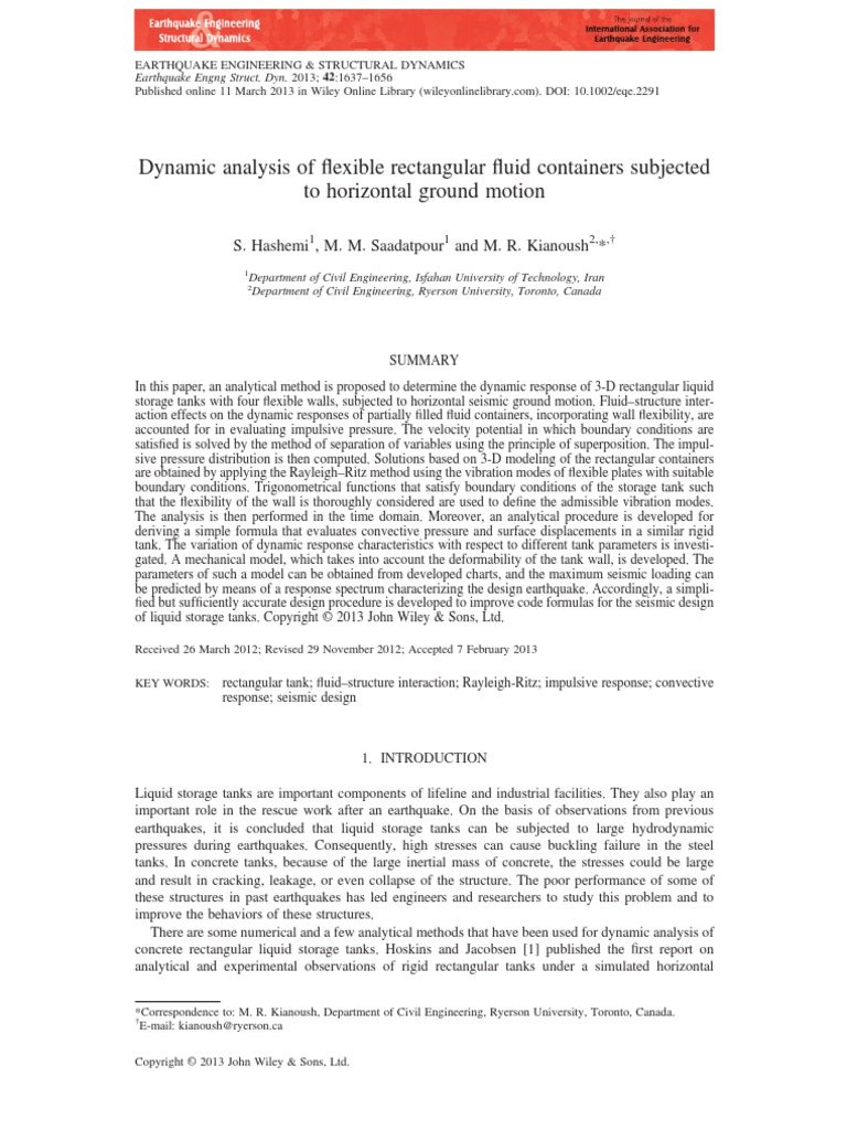 2013 Dynamic Analysis of Flexible Rectangular Fluid Containers ...