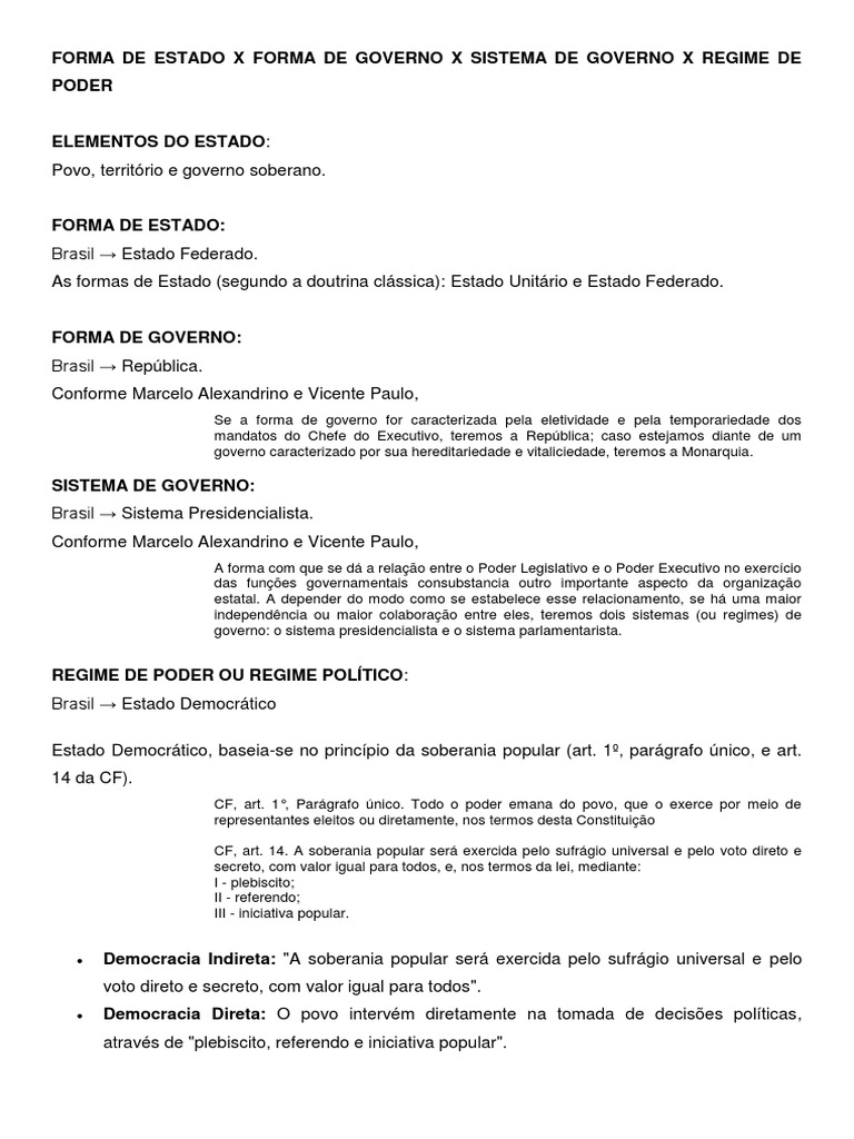 Formas de Governo e Estado no Brasil | PDF | Política | Direito