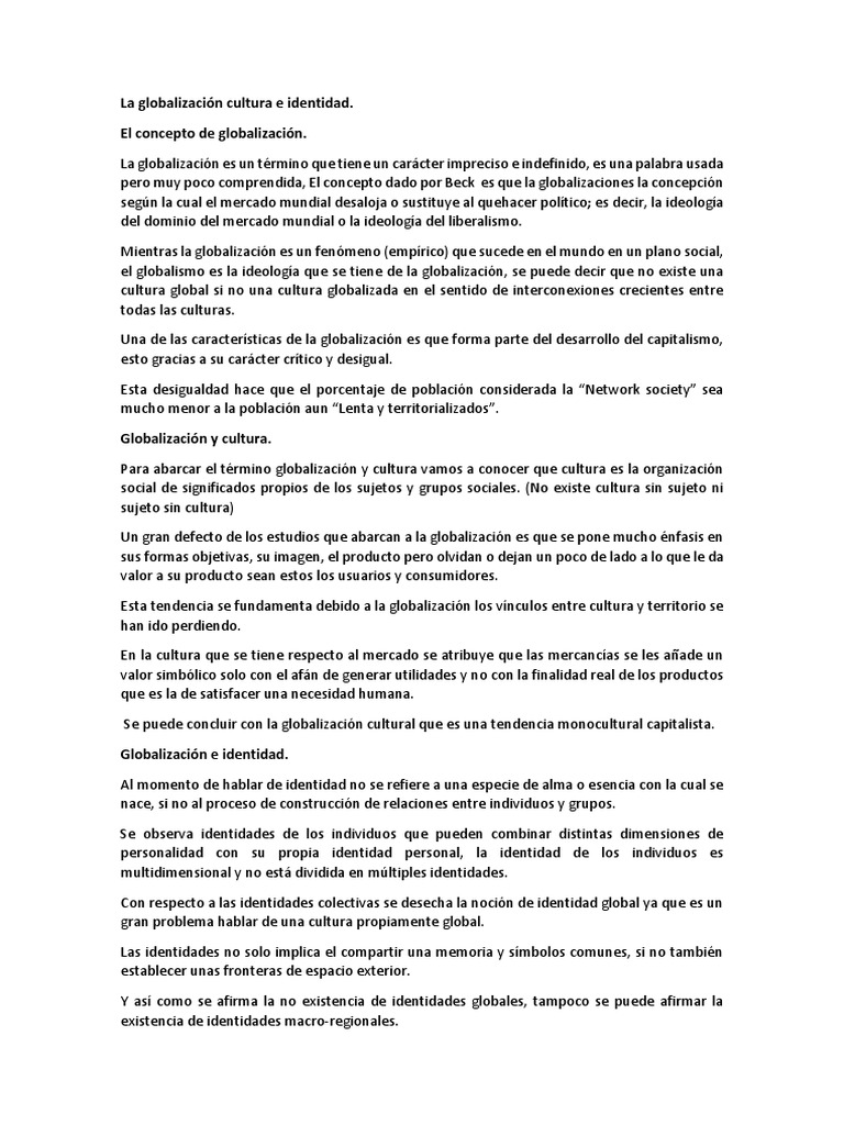 Globalización y su impacto en la identidad | PDF | Globalización ...