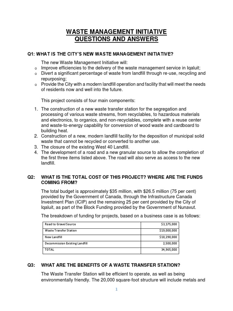 Waste Management Plan — Questions and Answers Reuse Recycling